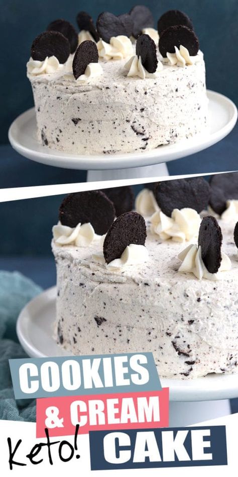 The ultimate keto birthday cake! This delicious and rich Cookies and Cream Layer Cake is completely low carb, grain-free, and sugar-free. And there are instructions for nut-free too. It's rich and filling, and makes the most stunning keto cake recipe for any celebration. #cookiesandcream #layercake #ketodesserts #ketobaking Monkfruit Dessert Recipes, Keto Cookies And Cream, Keto Birthday, Keto Birthday Cake, Cookies And Cream Frosting, Cookies And Cream Cake, Desserts Keto, Postre Keto, Thm Desserts