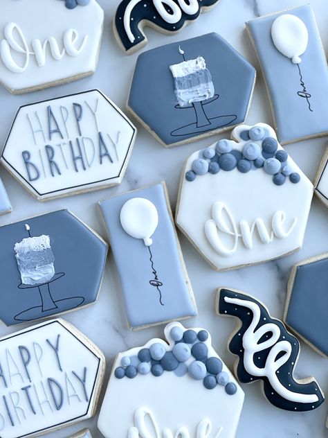 Bday Cookies Decorated, Domino Cookies Decorated, Blue First Birthday Cookies, Hexagon Birthday Cookies, Blue Birthday Cookies Decorated, Male Birthday Cookies, 1st Birthday Cookies Decorated, Boy Birthday Cookies Decorated, Blue Cookies Decorated