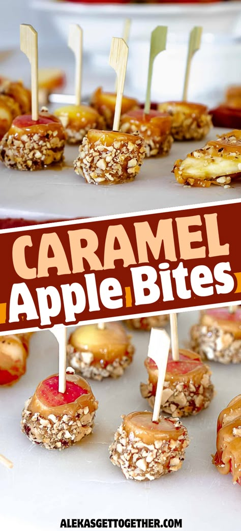 Mini Candy Apples, Apple Bites Recipe, Apple Pie Pops, Caramel Apple Bites, Easy Dessert Idea, Apple Bites, Finger Desserts, Mini Caramel Apples, Candy Apple Recipe