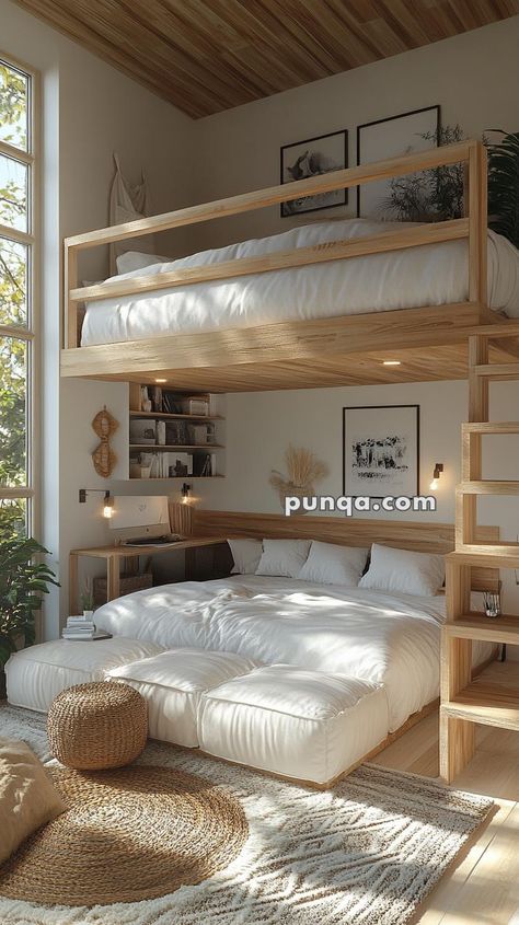 Small Space Loft Bedroom Design Inspiration Loft Bed Apartment Studios, Tiny House With Loft Bedroom, Loft Bed Apartment, Loft Bedroom Design, Loft Bedrooms, Build A Loft Bed, Small Home Gym Ideas, Scandi Bedroom, Small Home Gym