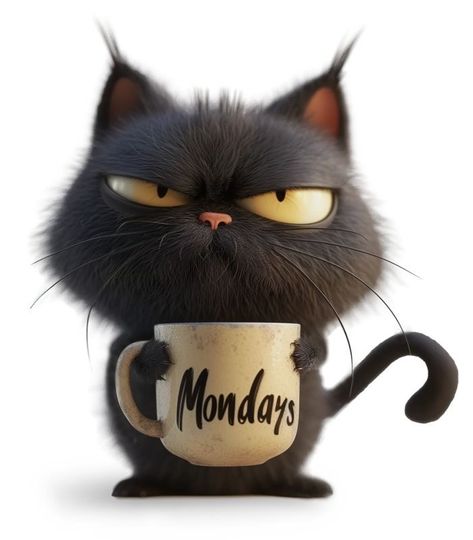 Oh No It’s Monday Already, Monday Coffee Humor, Coffee Humor Monday, Grumpy Character, Cute Cat Clipart, Coffee Monday, Monday Cat, Cat And Coffee, Kawaii Cat Drawing