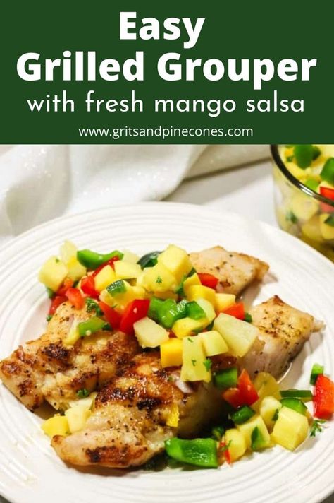 Grilled Grouper Recipes, Grouper Fish Recipes, Grilled Grouper, Grouper Recipes, Fresh Mango Salsa, Fresh Seafood Recipes, Best Seafood Recipes, Weeknight Dinner Recipes Easy, Summer Menu