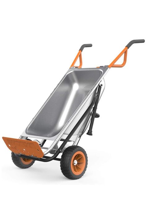 A versatile 8-in-1 multi-functional carrier that can transform into a wheelbarrow, dolly, yard cart, rock and potted plant mover, bag holder, and so much more. @worxtools Survival Builds, Landscape Tools, Yard Cart, Firewood Carrier, Rock Plants, Wheel Barrow, Wheelbarrows, Cool Gadgets For Men, Garden Cart