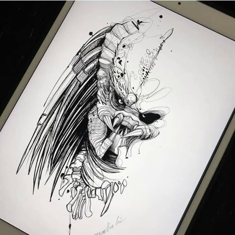 Predator Fanart, Predator Tattoo, Predator Alien Art, Fanart Sketch, Horror Drawing, Sketch Tattoo, Star Wars Tattoo, Horror Tattoo, Alien Vs Predator