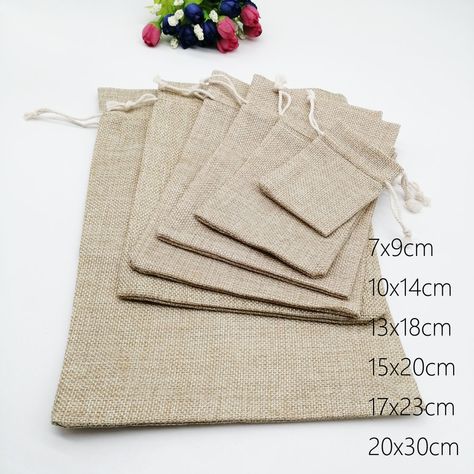 Jewelry Packaging Diy, Candy Bag Favors, Linen Bags, Jewelry Packaging Bags, Burlap Tote Bags, Pouch Diy, Packaging Display, Burlap Tote, Cotton Gift Bag