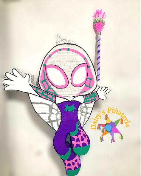 Spider Gwen #dairyspiñatería Ghost Spider Birthday Party, Spidey Birthday, Ghost Spider, Gwen Stacy, Spider Gwen, Kids Clipart, 4th Birthday Parties, 5th Birthday, Cartoon Illustration