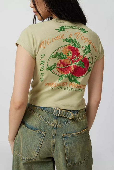 Vinnie’s Veggies Baby Tee | Urban Outfitters Urban Outfitters Graphic Tees, Urban Outfitters Style, Vintage Graphic Tees, Women's Graphic Tees, Baby Graphic Tees, Asos Tops, Green Fits, Fire Fits, Graphic Tees Vintage