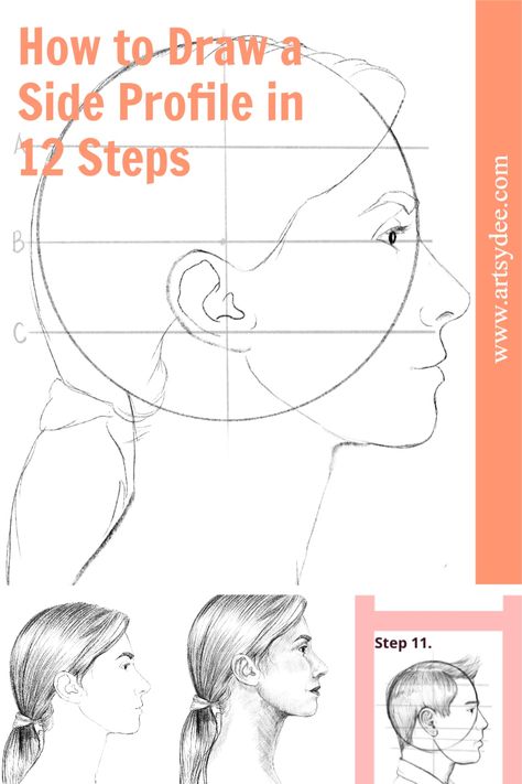 Want to know how to draw a side profile? Follow these 12 steps to draw an accurate female or male side profile. If you're an artist, art student, or just someone who is exploring how to draw, this post will really help. Drawing Tutorial Side Profile, How To Draw A Smile From The Side, Draw Side Profile Face, Drawing People Side View, Drawing Profiles Faces, Side Profile Lighting Reference Drawing, Right Side Face Drawing, Drawing Face Profile, Drawing A Profile Face