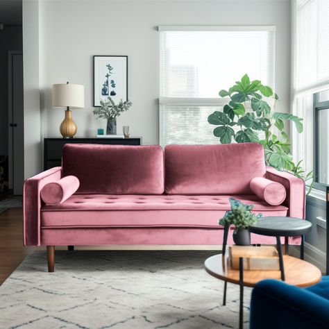 Mercer41 Lauraanne 70'' Upholstered Sofa | Wayfair Velvet Tufted Sofa, Sofa Velvet, Bolster Pillows, Tufted Bench, Square Arm Sofa, Velvet Couch, Pink Sofa, Sofa Review, Tufted Sofa