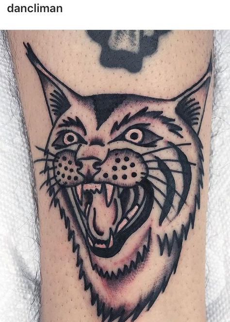 Traditional Bobcat Tattoo, Bobcat Tattoos, Wildcat Tattoo, Old School Traditional, X Tattoo, Flash Ideas, Traditional Tattoo Design, Classic Tattoo, Blue Lines