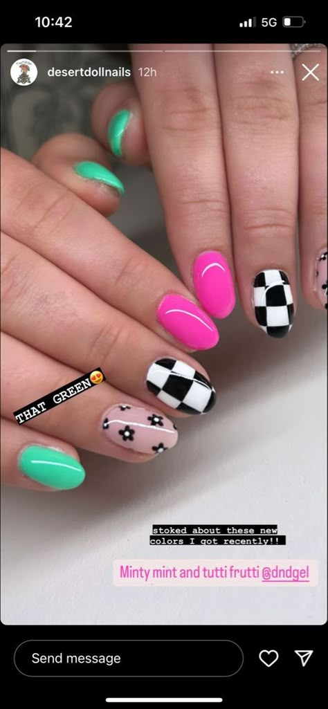 Get ready to dazzle this summer with our collection of 20 cute summer nail designs! From vibrant florals to playful pastels, these nail art ideas are perfect for adding a pop of color to your look. Whether you're hitting the beach or attending a backyard barbecue, these fun spring nails will elevate your style and brighten your day. Say hello to sunny days and gorgeous nails with these adorable designs! #cutesummernails #springnails #funspringnails Checkered Easter Nails, Spring Retro Nails, Bright Checkered Nails, Lavender Checkered Nails, Bold Spring Nails, Fun Checkered Nails, Easy Checkered Nails, Retro Spring Nails, Colorful Checkered Nails