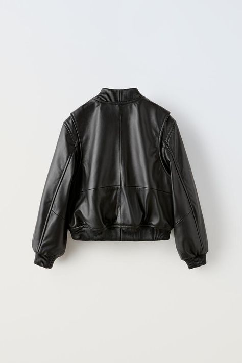 LEATHER BOMBER JACKET - LIMITED EDITION - Black | ZARA United Kingdom Vest Blazer, Skirt Co Ord, T-shirt Polos, Trouser Jeans, Winter 2024, Cuff Sleeves, Round Collar, Linen Shirt, Blazer Suit