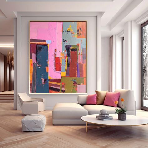 Original Abstract Painting Canvas Large Wall Art Abstract Pink Oil Painting For Living Room New Abstract Art, Art Deco Canvas, Abstract Art Home Decor, Colorful Abstract Art Living Room, Living Room Abstract Painting, Large Painting Living Room, Large Art Living Room, Pink Textured Art, Abstract Decor Living Rooms