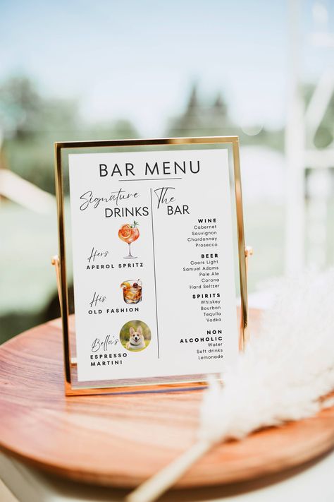 Signature Drink Sign Template, Signature Drink Bar Menu Template, Cocktail Bar Sign Poster, Modern Wedding Pet Dog Signature Drink His Hers - Etsy Dog Signature Drink, Cocktail Bar Sign, Bar Menu Template, Signature Drink Sign, Colors Pictures, Drinks Bar, Drink Bar, Menu Sign, Signature Drinks Sign