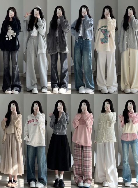 Korean Outfits Cold Weather, Korea Aesthetic Outfit, Korean Spring Outfits Casual, Outfits Ideas Korean Style, K Pop Idols Female Outfits, Cold Korean Outfits, Craftcore Outfit, Korean Outfits Inspiration, Modest Acubi Style Outfits