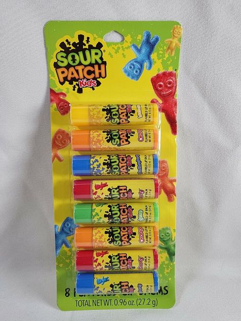 Sour Patch Kids 8 Flavored Lip Balms assorted pack. 0.96 oz.. Note - Seller is not responsible for melted items during the shipping process, we try our best to ensure items will make it to you safely, box in bag method. However, due to the unpredictable temperatures your package may be exposed to unexpected heat in transit and delivery may be expected. (if this happens we recommend melting lip balm to a new container to still be able to use) Store Building, Skincare Stuff, Lip Balm Collection, Flavored Lip Gloss, Lip Balm Set, Flavored Lip Balm, Lip Smackers, Sour Patch Kids, Sour Patch