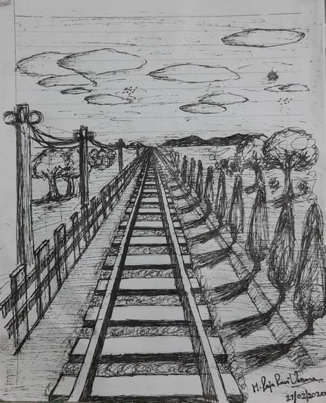 m_raja_ravi_varma Railway Perspective Drawing, Track Drawing, Drawing In Perspective, Ravi Varma, Raja Ravi Varma, Railway Track, One Point Perspective, Drawing Sheet, Point Perspective