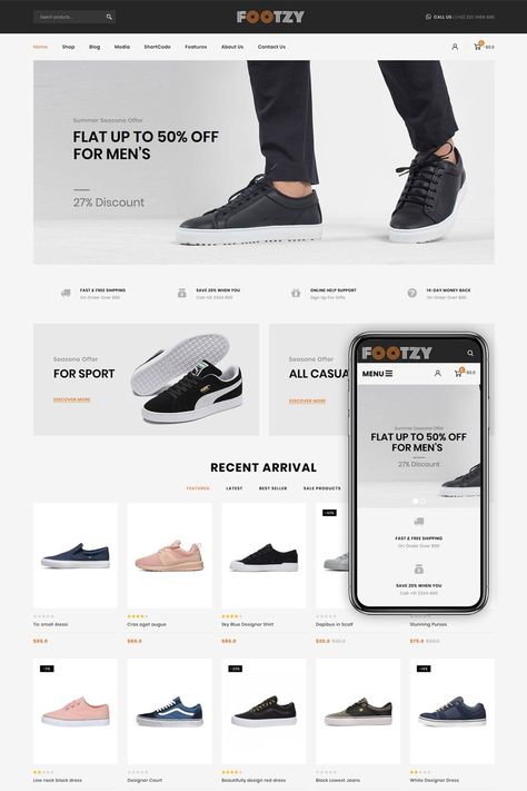 Footzy - Shoes Store WooCommerce Theme Shoes Website Design, Ecommerce Ui Design, Shoe Website, Website Slider, Product Landing Page, Fashion Website Design, Shoe Store Design, Online Store Design, Interactive Web Design