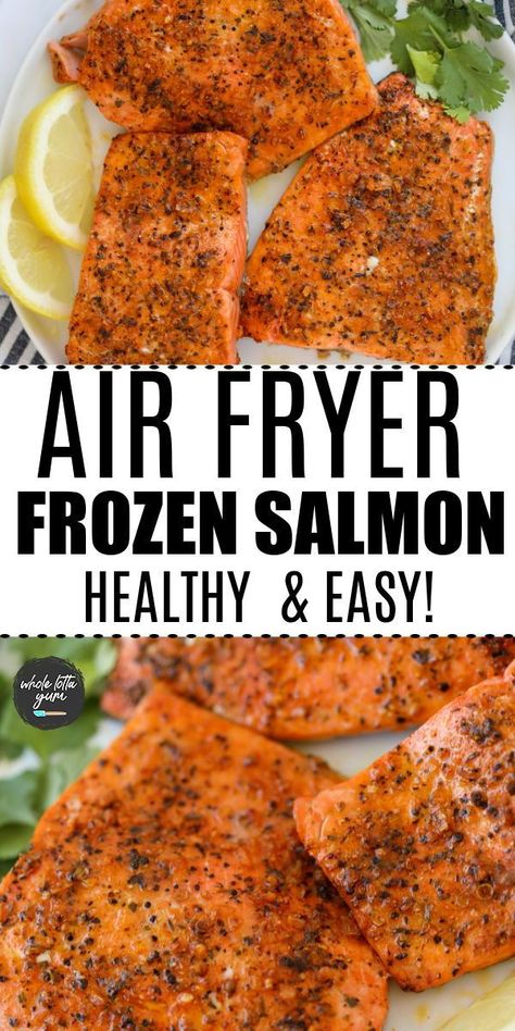 air fryer salmon from frozen. air fryer frozen salmon with garlic herb. keto, low carb, gluten free Airfry Frozen Salmon Fillet, Low Calorie Salmon Recipes Air Fryer, Air Fryer Salmon Recipes From Frozen, Air Fried Frozen Salmon, Air Fry Frozen Salmon Fillets, Frozen Salmon In Air Fryer Recipe, Baked Salmon From Frozen, Frozen Salmon Filets In Air Fryer, Instant Pot Frozen Salmon