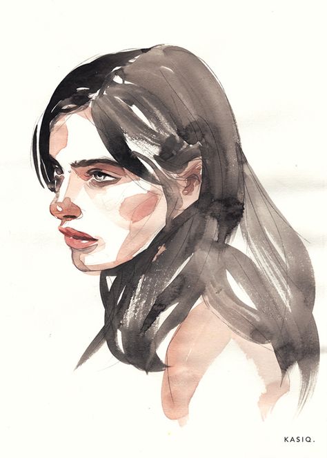 Kasiq Jungwoo, Watercolor Art Face, Watercolor Face, Human Figure Sketches, Watercolor Portrait Painting, Fashion Illustration Watercolor, Watercolour Inspiration, Sketch Style, Fashion Sketch