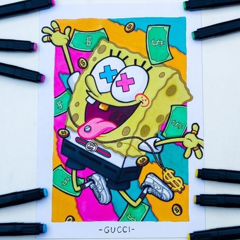 Spongebob Drawings, Regnul Animal, Spongebob Painting, Trippy Drawings, Hippie Painting, Disney Art Drawings, Pop Art Canvas, Cute Canvas Paintings, Easy Canvas Art