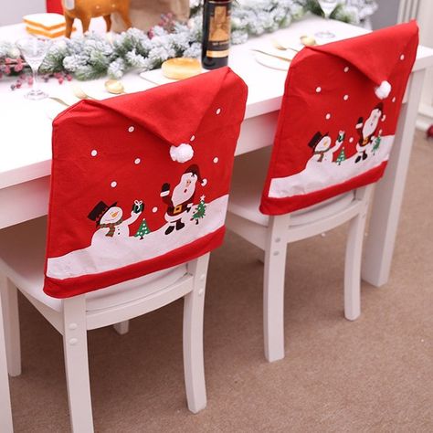 Christmas Non-woven Chair Cover Old Man Snowman Stool Set - Dinner Table Chairs, Santa Claus Cap, White Chair Covers, Chair Back Covers, Christmas Chair Covers, Christmas Chair, Christmas Dinner Table, Woven Chair, Santa Claus Hat