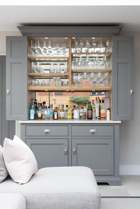 Kitchen Drinks Cupboard, Bespoke Drinks Cabinet, Drinks Cabinet With Fridge, Drinks Cabinet Kitchen, Drinks Fridge In Kitchen, Hidden Drinks Cabinet, Hidden Wine Fridge, Drinks Cupboard Ideas, Kitchen Bar Cupboard