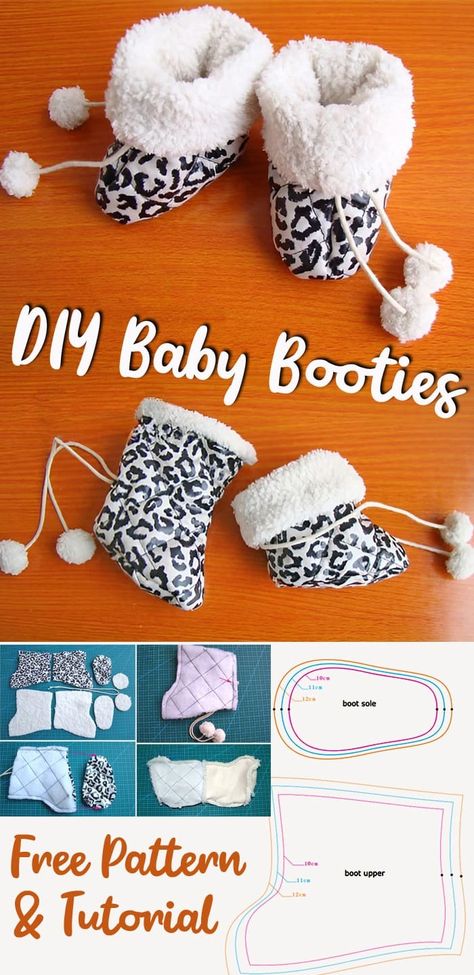 DIY Baby Booties Free Pattern Baby Boots Pattern, Baby Shoes Diy Pattern, Shoe Patterns, Baby Doll Shoes, Baby Bootees, Baby Booties Free Pattern, Doll Shoe Patterns, Baby Shoes Diy, Baby Clothes Patterns Sewing