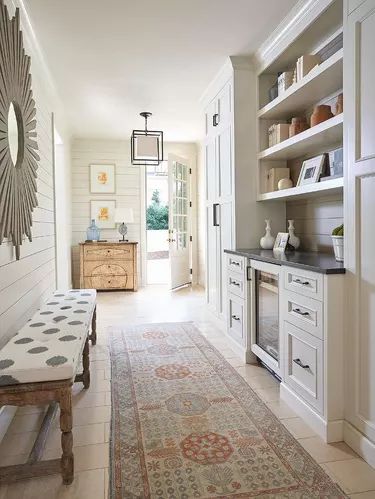 Shiplap Hallway, Transitional Laundry Room, Laundry Pantry, Shiplap Paneling, Aqua Walls, Pantry Laundry, Pantry Remodel, Mud Rooms, Shiplap Accent Wall