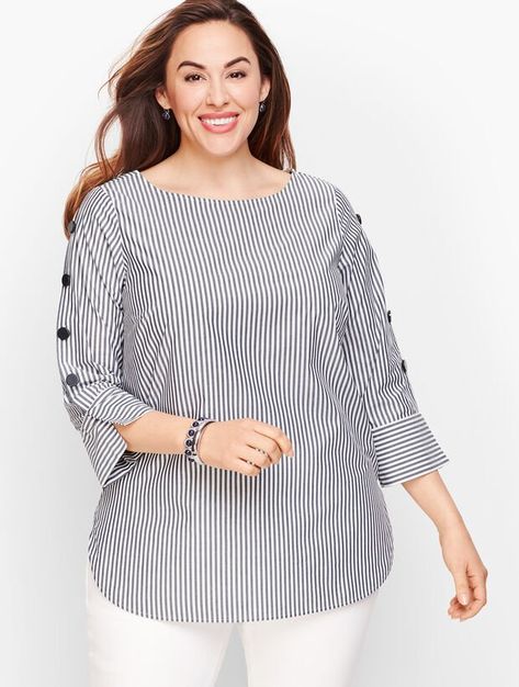 New Top Designs For Women, Girls Shirts Design, Tops Designs For Women, Shirt Sleeves Design, Ladies Blouses And Tops, Stylish Tops Fashion, Striped Shirt Outfit, Women Tops Design, Top Designs For Women