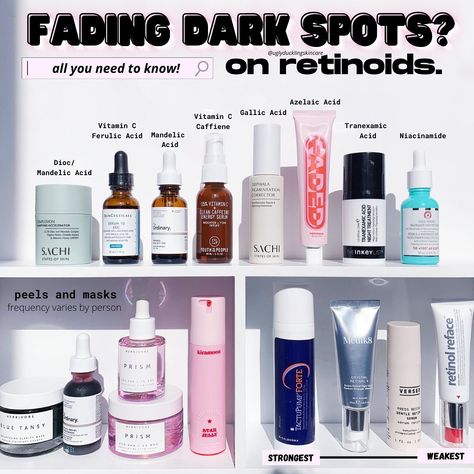 💫not another skincare blog. on Instagram: “🔎🌈FADING DARK SPOTS ON RETINOIDS - MY TOP PICKS (swipe and save for later)🌈🔎 One of the most common questions I've been getting is "can I…” How To Fade Dark Spots On Face, Faded Skincare, Skincare For Dark Spots, Skin Breaking Out, Dry Skin On Face, Natural Face Skin Care, Dry Skin Remedies, Mandelic Acid, Skincare Blog