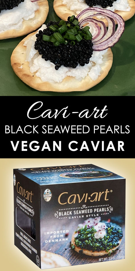 Caviart is the perfect vegan replacement in any caviar dish. It mimics traditional black capelin caviar eggs, minus the allergens, cruelty, and luxury price tag. Great for holiday parties. #vegan #plantbased #crueltyfree #ecofriendly #vegancavier #veganCharcuterie #veganchristmas #veganholidays (Amazon affiliate link) Vegan Caviar Recipe, Caviar Eggs, Vegan Caviar, Holiday Party Snacks, Caviar Dishes, Caviar Recipes, Gluten Free Holiday, Vegan Holidays, Vegan Christmas