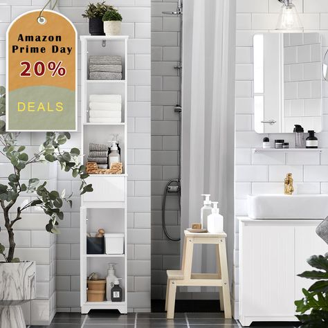 Amazon Exclusive deals of the day up to 60%! Laundry Room Storage Cabinet, Freestanding Bathroom Storage, Tall Bathroom Storage Cabinet, Bathroom Tall Cabinet, Storage Cabinet Shelves, Storage Towers, Tall Cabinet, Laundry Room Storage, Toilet Storage