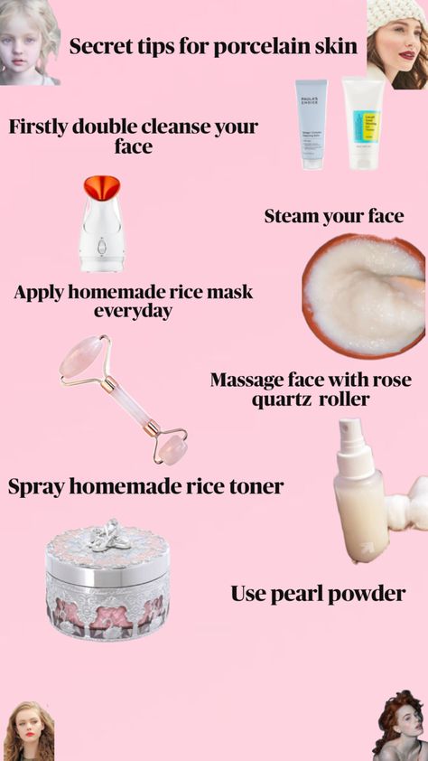 #Porcelain skin secret tips # skin#skincare#porcelainskin#healthlyskin Steaming Your Face, Face Steaming, Rice Mask, Porcelain Skin, Pearl Powder, Skin Secrets, Skin Skincare, Toner, Rose Quartz