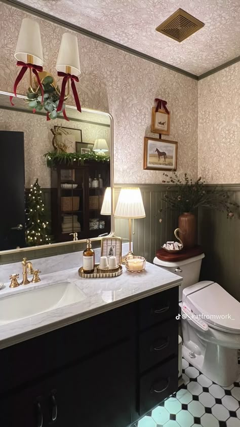 Exposed Brick Powder Room, Tis The Damn Season, Christmas Bathroom, First House, Bathroom Renos, Vintage Bathroom, Christmas Vibes, Bathroom Inspo, Dream Bathroom