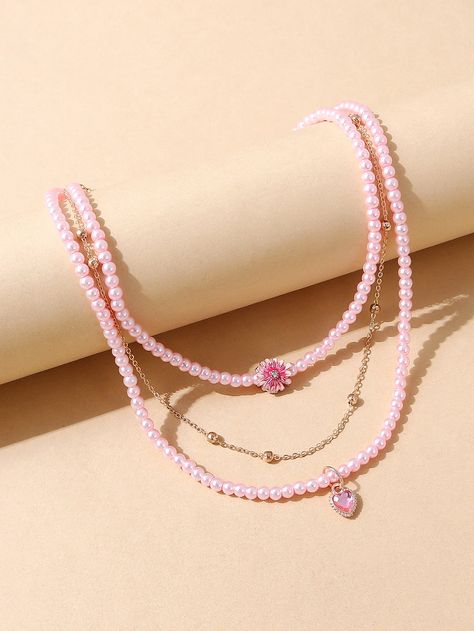 Pink Necklaces, Pink Vacation, Pastel Necklace, Embellished Fashion, Pretty Jewelry Necklaces, Fancy Jewellery Designs, Rose Bonbon, Pearl Decor, Pink Accessories