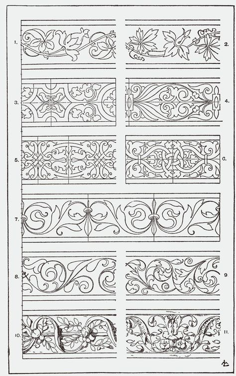 cenefas ornamentales. ENTRAR! Ornament Drawing, Tooling Patterns, Graphisches Design, 카드 디자인, Carving Designs, Illuminated Manuscript, Leather Pattern, Arabesque, Border Design