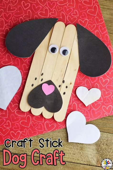 Valentine Popsicle, Dog Themed Crafts, Cricut Valentine Ideas, Vday Crafts, Popsicle Stick Craft, Puppy Crafts, Dog Craft, Holiday Tablescape, Valentines Day Dog