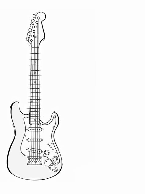 Base Guitar Drawing, Rock Guitar Drawing, Electric Guitar Drawing Sketches, Electric Guitar Sketch, Electric Guitar Tattoo, Guitar Draw, Electric Guitar Drawing, Guitar Sketch, Musical Instruments Drawing