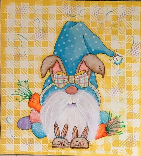 Gnome Bunny, Cartoon Garden, Gnome Paint, Easter Wall Decor, Easter Paintings, Spring Wall Decor, Gnome Pictures, Gnomes Diy, Easter Projects