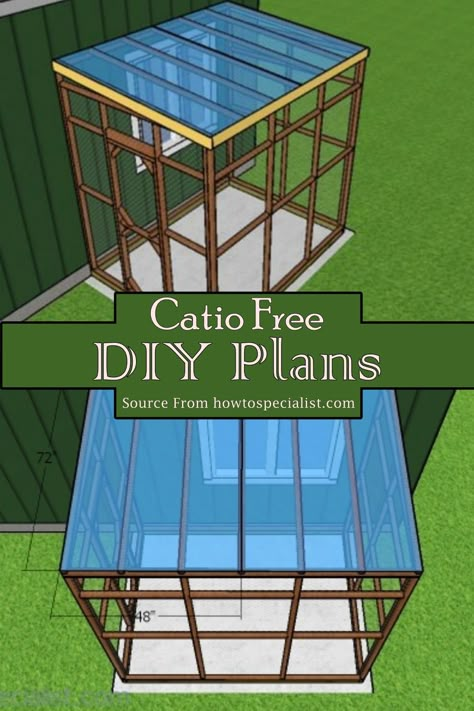 Catio Chicken Coop, Cat Enclosure Outdoor Diy Easy, Free Catio Plans How To Build, Chicken Wire Catio, Homemade Catio Ideas, Cat Patio Diy How To Build, Catios Diy Large, Catio Plans On Deck, Catio Building Plans