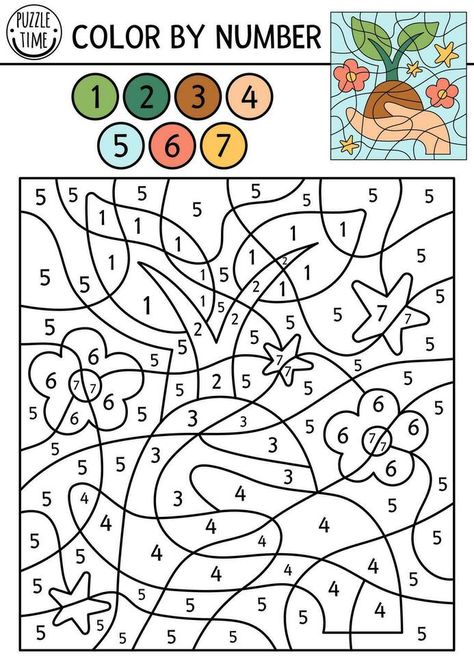 Hands Holding Plant, Scene Black And White, Color Worksheets For Preschool, Earth Day Coloring Pages, Scene Black, Math Coloring Worksheets, Number Activity, Color By Number Printable, Kindergarten Colors