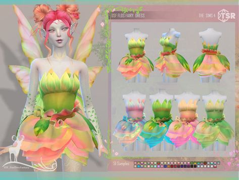 Fairy Dress Short, Sims 4 Challenges, Sims 4 Anime, Fairy Outfit, Fuchsia Flower, Sims 4 Game Mods, Sims 4 Expansions, Free Sims, Sims 4 Dresses