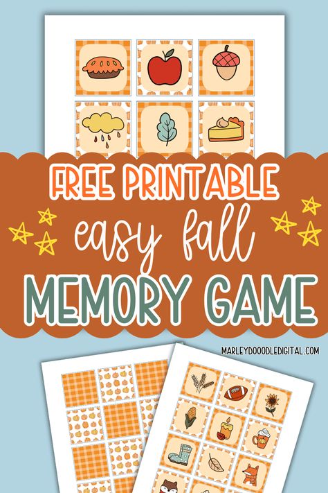 Keep the kids entertained this autumn with a fun, free fall memory matching game! With 24 colorful cards, this printable game is perfect for classrooms, fall parties, or a cozy day at home. Download now for a fun and educational activity that everyone will enjoy! Memory Game Cards Free Printables, Autumn Games For Kids, Fall Memory Game, Free School Printables, Autumn Pictures, Fall Paper Crafts, Free Fall Printables, Fall Parties, Fall Activity