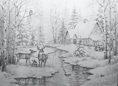 Mountain Drawings, Winter Art For Kids, Nature Sketches Pencil, Christmas Draw, Snow Window, Nature Sketches, Hayday Farm Design, Hard Drawings, Christmas Sketch