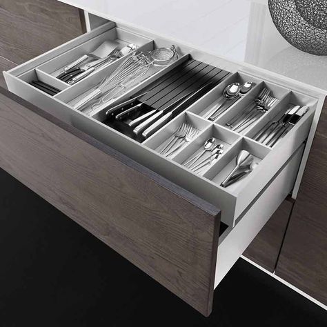 Furniture Fittings, Living & Commercial Solutions / Drawer Fittings - Häfele U.K. Shop Furniture Fittings, Wooden Cutlery, Drawer Inserts, Knife Storage, Drawer Runners, Wooden Drawers, Drawer Storage, Drawer Box, Storage Drawer