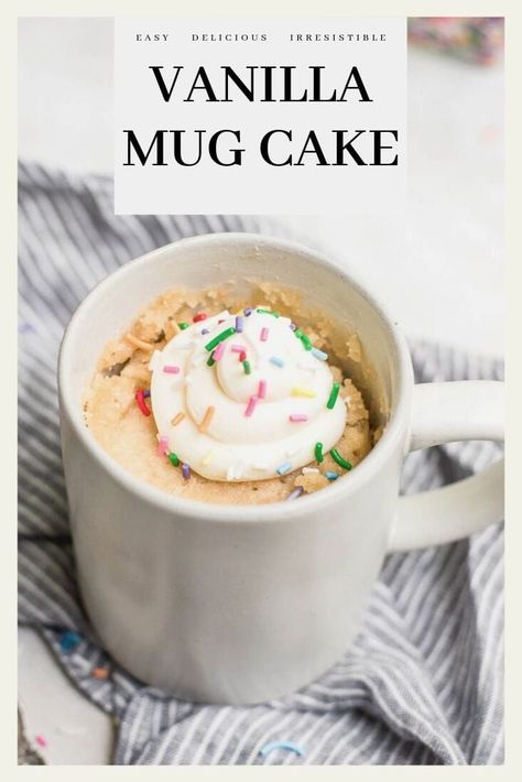 Go from cake craving to cake eating in just a few minutes with this foolproof vanilla mug cake recipe! This vanilla cake made in a mug is the best thing to happen to late night cravings #vanillacake #mugcake Pancake Mix Mug Cake, Vanilla Mug Cake Recipe, Vanilla Mug Cake, Night Cravings, Easy Mug Cake, Vanilla Mug Cakes, Mug Cake Recipe, Buckwheat Cake, Late Night Cravings