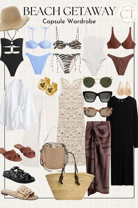 Need a cute swimsuit and cover-up to wear on your beach getaway or pool day? CHIC TALK is sharing her capsule wardrobe perfect for a summer beach day. From sunglasses to sandals find everything you need that you can easily mix and match your entire beach trip and summer season! Follow for more casual chic style guides, summer fashion trends, and 2024 outfit ideas. Matching Summer Outfits, Pool Outfit Ideas, Beach Street Style, Beach Capsule Wardrobe, Capsule Clothing, Casual Chic Fashion, Beach Trends, Pool Outfits, Capsule Wardrobe Casual