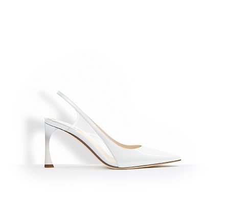 White patent calfskin slingback, 8 cm - Dior Designer White Slingback Pumps With Sculpted Heel, White Dior Shoes, Dior Slingback White, Dior Sling Back Heels, Dior Slingback Heels White, Dior Slingback Lace, Dior Beauty, Party Shoes, Pump Sandals