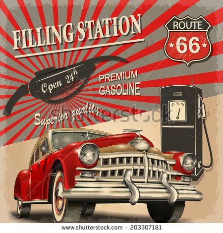 Filling station retro poster - stock vector Cafe Sofa, Vintage Gas Station, Porte In Ferro, Graphisches Design, Sofa Seating, Bathroom Decor Sets, Filling Station, Image 3d, Area Rug Decor